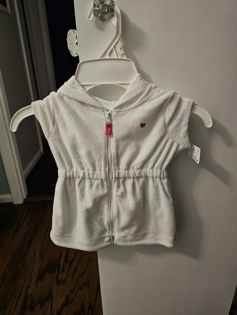 Carter's White Hooded Zip Front Top with Pink Heart Detail